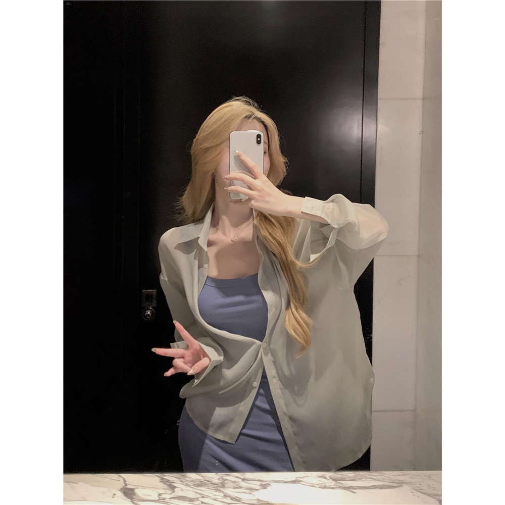 Cocory vn Áo Sơ Mi Tay Dài Dáng Rộng Xẻ Tà Màu Trơn Thời Trang Hàn Quốc Quyến Rũ Cho Nữ