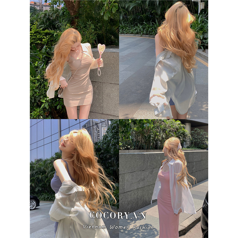 Cocory vn Áo Sơ Mi Tay Dài Dáng Rộng Xẻ Tà Màu Trơn Thời Trang Hàn Quốc Quyến Rũ Cho Nữ