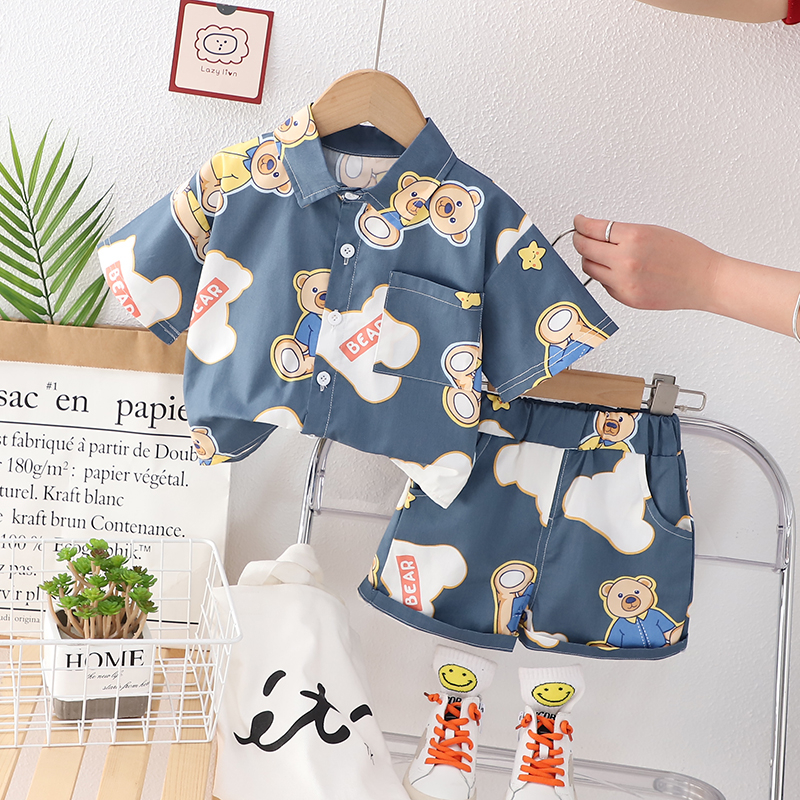 Set Đồ 2 Món Gồm Áo Thun Cotton In Hình Gấu Và Quần Ngắn Thời Trang Cho Bé Trai