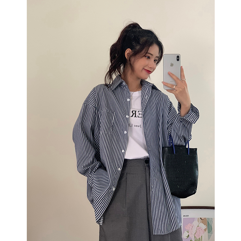 Áo Sơ Mi Nữ Dài Tay Cổ Bẻ Sọc Dọc Thời Trang Hàn