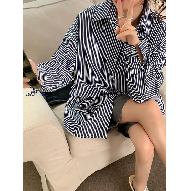 Áo Sơ Mi Nữ Dài Tay Cổ Bẻ Sọc Dọc Thời Trang Hàn