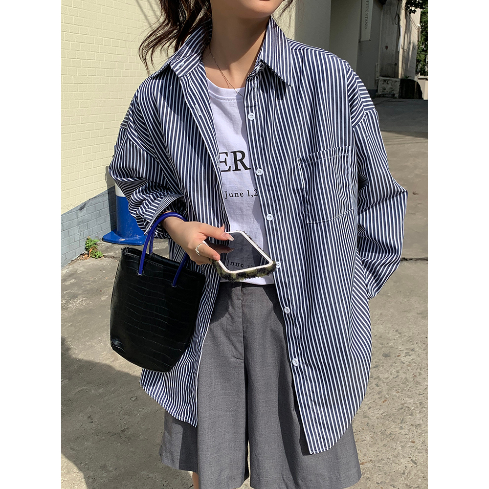 Áo Sơ Mi Nữ Dài Tay Cổ Bẻ Sọc Dọc Thời Trang Hàn