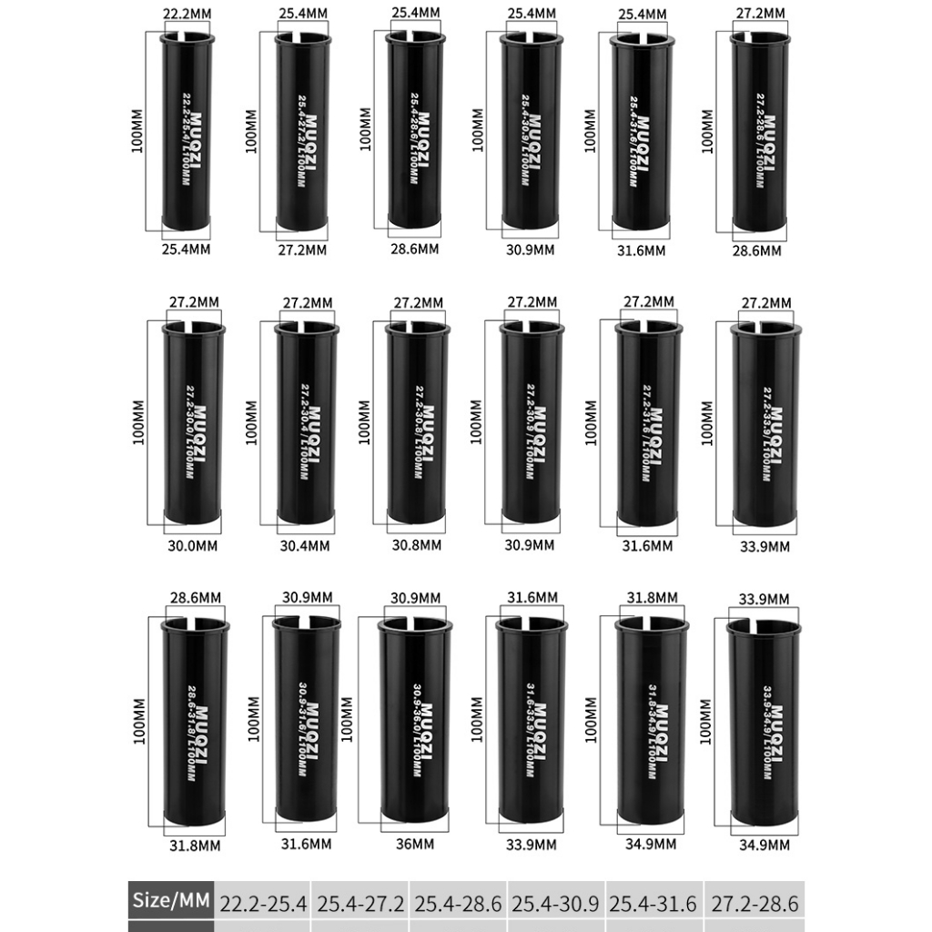 Ống Nối Yên Xe Đạp Dài 100mm Shim 22.2 25.4 27.2 28.6 30.6 30.9 31.6 Sang 30.4 30.8 30.9 31.8 33.9 36mm
