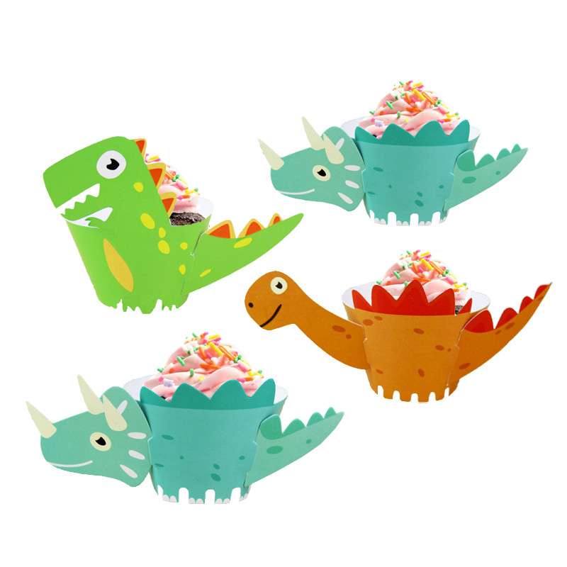 Set 12 Giấy Gói Bánh Cupcake Hình Khủng Long Dễ Thương