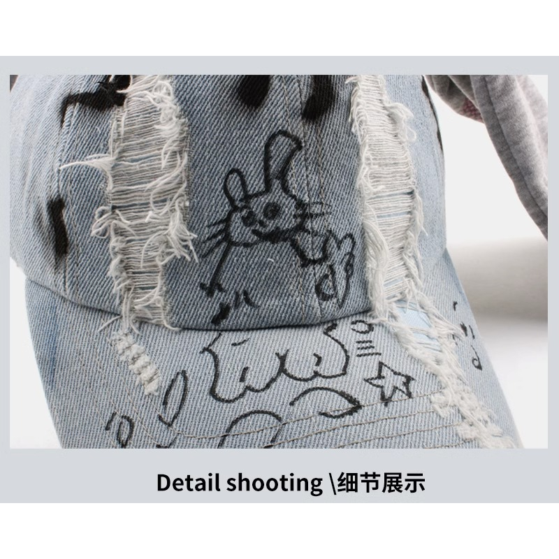 Mũ Bóng Chày Denim Rách Tai Thỏ Phong Cách Hip Hop Mới Dễ Phối Đồ @ -