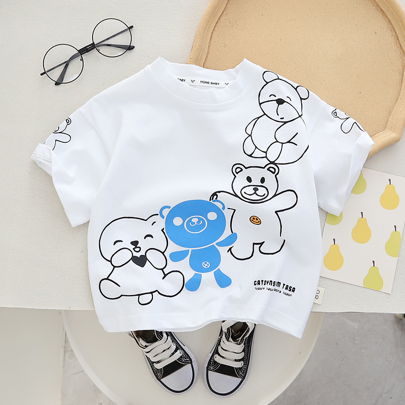 Áo Thun Cotton Mềm Mại In Hình Chú Gấu Dễ Thương Thời Trang Mùa Hè Cho Bé Trai Và Gái 0-5 Tuổi