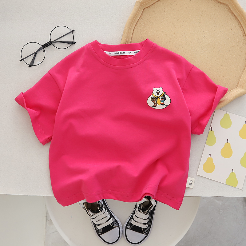 Áo Thun Tay Ngắn Bằng Cotton Mềm In Hình Gấu Hoạt Hình Dễ Thương Thời Trang Mùa Hè Cho Bé Trai Và Gái 0-5 Tuổi