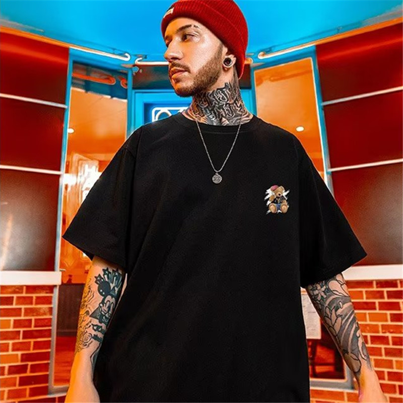 Áo Thun Tay Ngắn Dáng Rộng Cổ Tròn in Hình Gấu Phong Cách Âu Mỹ Thời Trang Mùa Hè Cho Nam Và Nữ