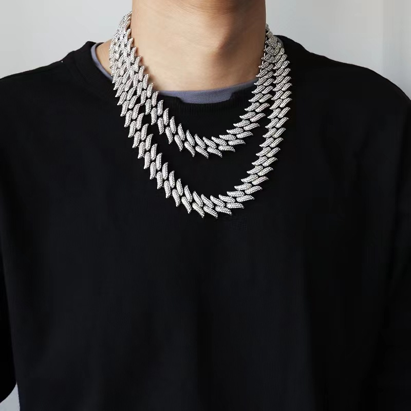 Vòng Tay Dây Xích Bản Rộng 16mm Đính Đá Phong Cách Hiphop Thời Trang