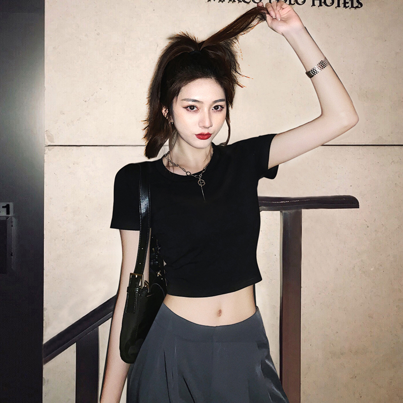 QADCOL Áo Thun Tay Ngắn Cổ Tròn Màu Trơn Đơn Giản Thời Trang Mùa Hè Cho Nữ