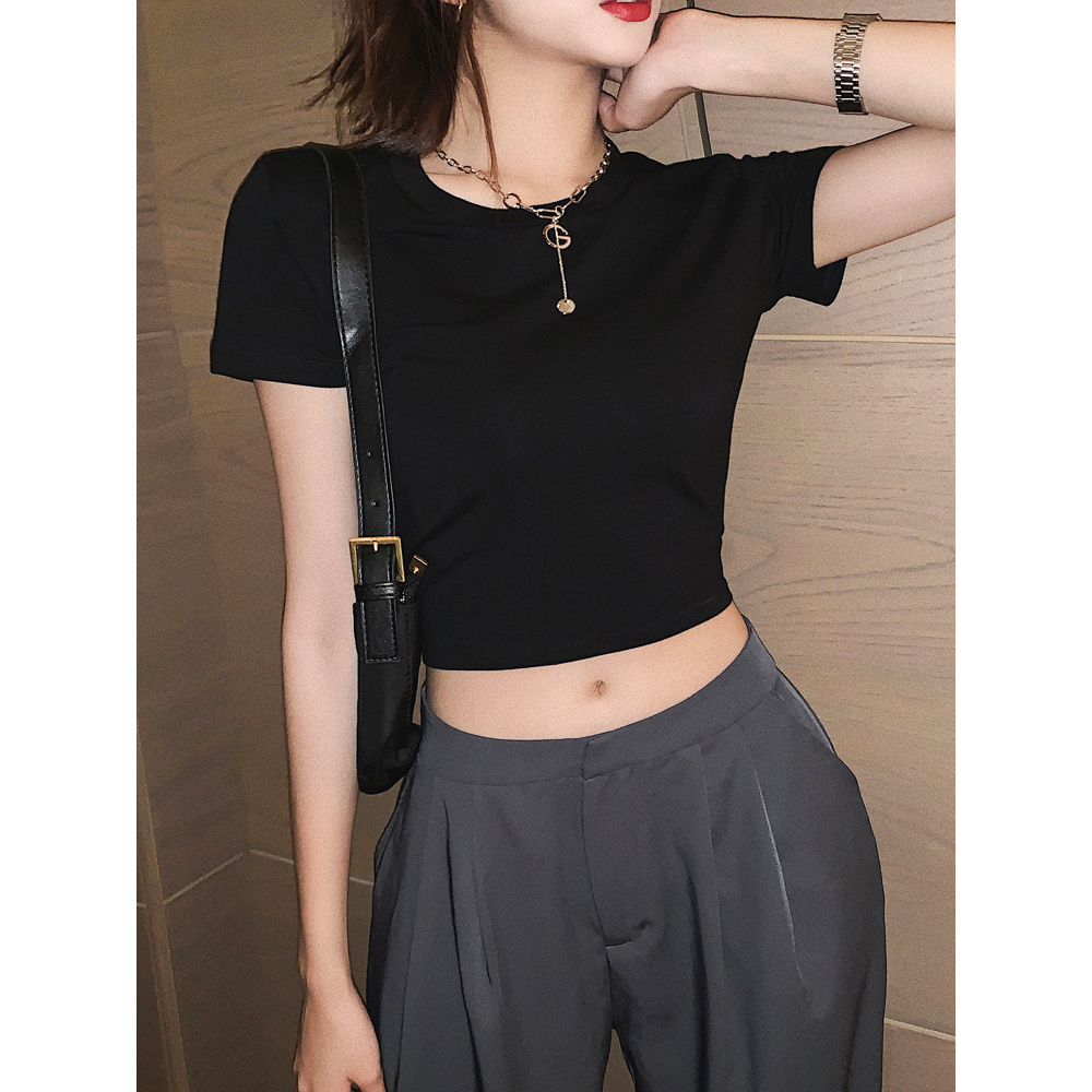 QADCOL Áo Thun Tay Ngắn Cổ Tròn Màu Trơn Đơn Giản Thời Trang Mùa Hè Cho Nữ