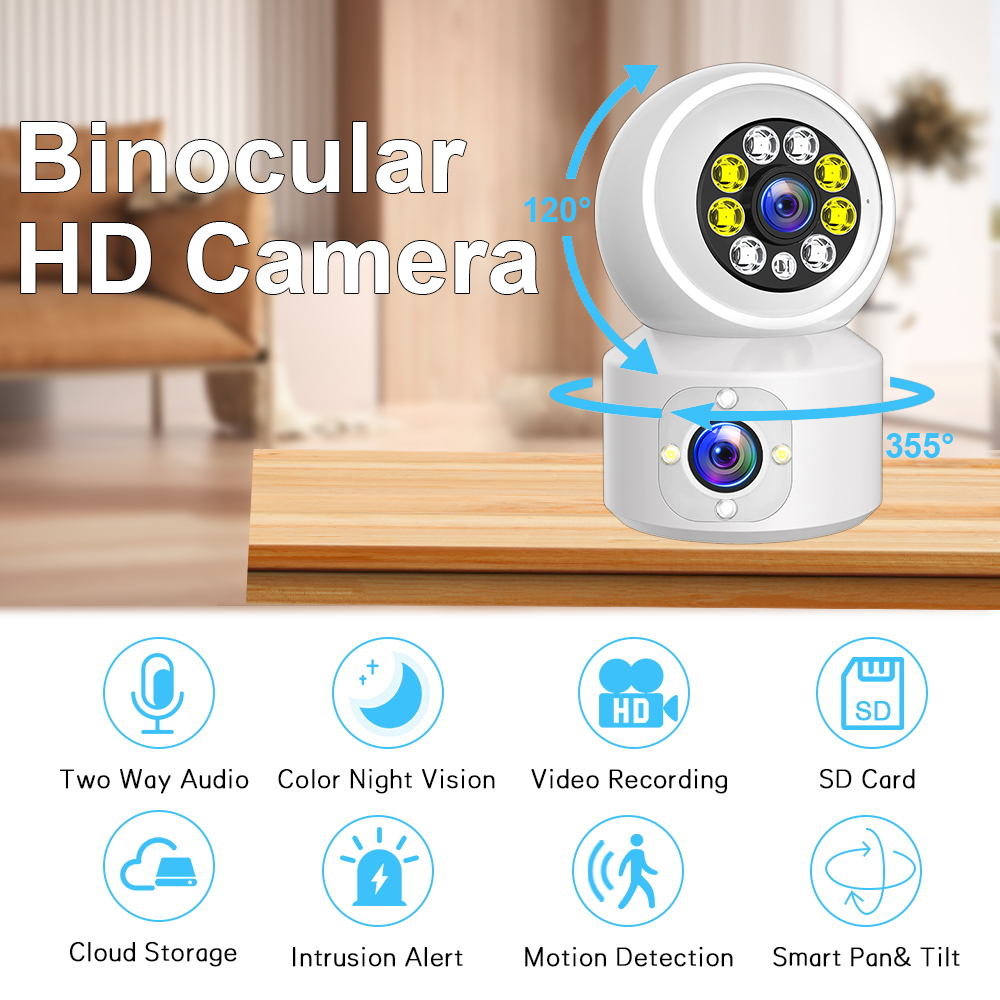 LLSEE, ICSEE - Camera 2 mắt trong nhà - Camera trong nhà WIFI không dây - 4.0MP - Tầm nhìn ban đêm đầy màu sắc - Theo dõi hình người AI - Nói chuyện hai chiều - Bảo vệ em bé an toàn