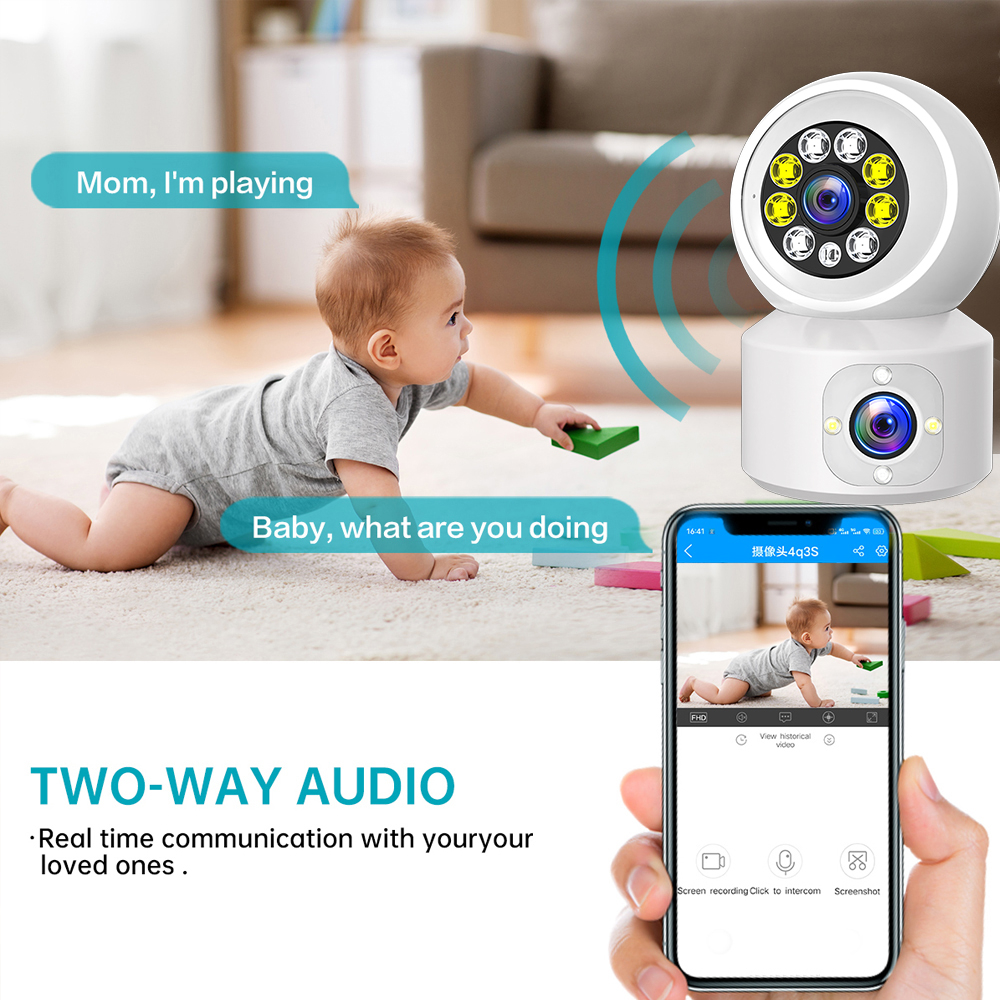 LLSEE, ICSEE - Camera 2 mắt trong nhà - Camera trong nhà WIFI không dây - 4.0MP - Tầm nhìn ban đêm đầy màu sắc - Theo dõi hình người AI - Nói chuyện hai chiều - Bảo vệ em bé an toàn