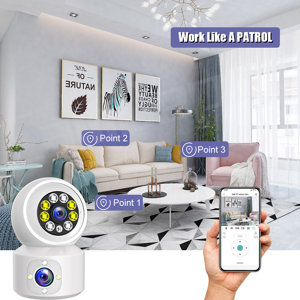LLSEE, ICSEE - Camera 2 mắt trong nhà - Camera trong nhà WIFI không dây - 4.0MP - Tầm nhìn ban đêm đầy màu sắc - Theo dõi hình người AI - Nói chuyện hai chiều - Bảo vệ em bé an toàn