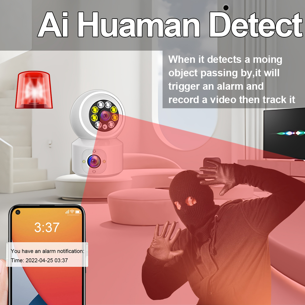 LLSEE, ICSEE - Camera 2 mắt trong nhà - Camera trong nhà WIFI không dây - 4.0MP - Tầm nhìn ban đêm đầy màu sắc - Theo dõi hình người AI - Nói chuyện hai chiều - Bảo vệ em bé an toàn