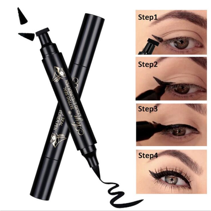 Bút Kẻ Mắt Dạng Đóng Dấu Hai Đầu Màu Đen / Đen Chống Thấm Nước