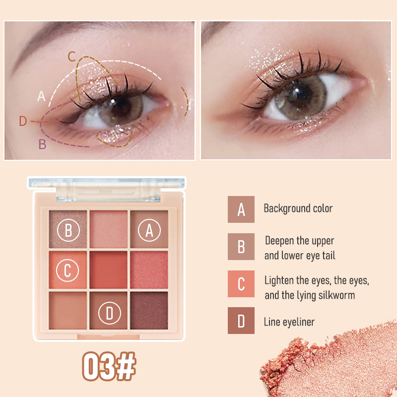 FEPO Bảng Phấn Mắt 9 Màu Sắc Tông Lì Chống Thấm Nước Lâu Trôi