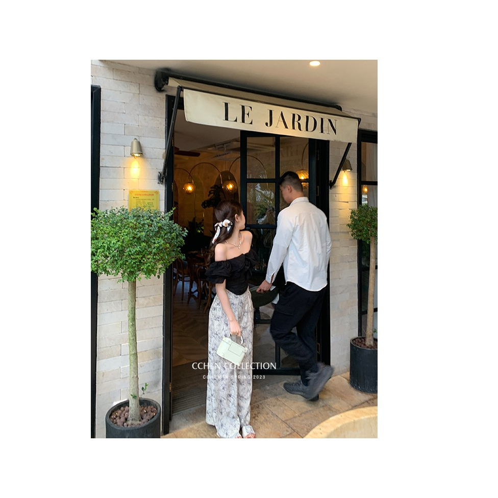 Áo Kiểu Trễ Vai Dáng Chữ u Viền Bèo Nhún Phong Cách Pháp Ngọt Ngào Cao Cấp