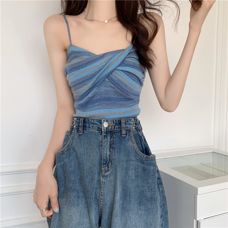 Áo Croptop hai dây Dệt Kim Hở Lưng Thời Trang  Mùa Hè Phong Cách Hàn Quốc  Cho Nữ  áo phong áo hè