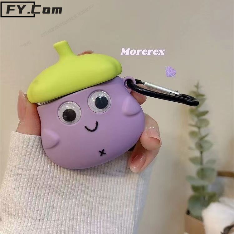 Vỏ Bảo Vệ Hộp Sạc Tai Nghe AirPods 1 2 3 Pro 3 (2021) Bằng Silicon Mềm Chống Sốc Hình Quả Cà Tím