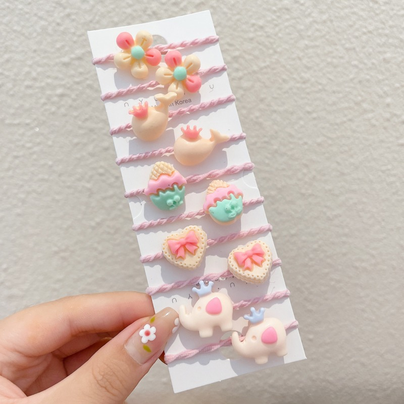 Set 10 Dây Cột Tóc Cao Su Đính Hoa Nhỏ Dễ Thương Thời Trang Cho Bé Gái