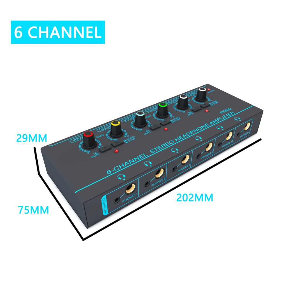 Bộ Khuếch Đại Âm Thanh Tai Nghe 6 Kênh 6X3.5Mm,6x 6.35mm