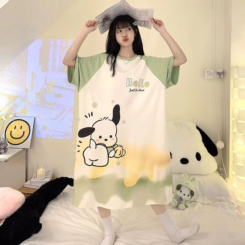 Đầm Ngủ Tay Ngắn Dáng Rộng In Họa Tiết Hoạt Hình Phong Cách Hàn Quốc Thời Trang Mùa Hè Xinh Xắn Cho Nữ