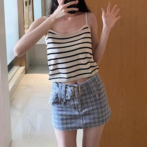 Váy denim mini lưng cao dáng ôm kích thước lớn phong cách mới mùa hè 2023