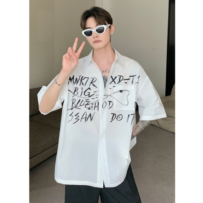Áo sơ mi ngắn tay dáng rộng thời trang mùa hè giản dị dành cho nam hàn quốc áo thời trang nam simple fashion áo nam tay lỡ top áo sơ mi tay ngắn from rộng