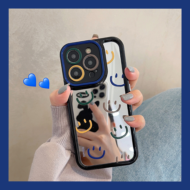 Ốp Điện Thoại Mặt Gương Dày Dặn Chống Sốc Hình Mặt Cười May Mắn Cho iphone 14 13 11 12 pro max apple 13