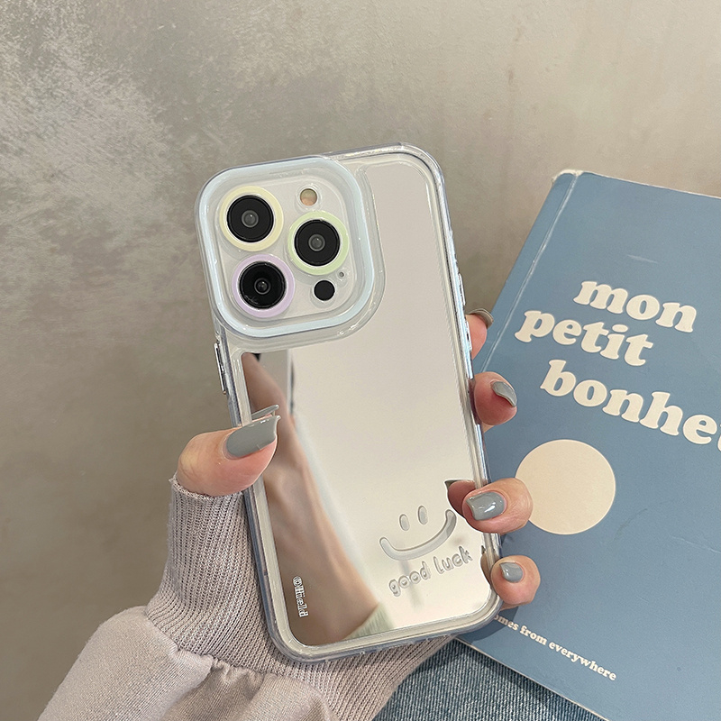 Ốp Điện Thoại Mặt Gương Dày Dặn Chống Sốc Hình Mặt Cười May Mắn Cho iphone 14 13 11 12 pro max apple 13
