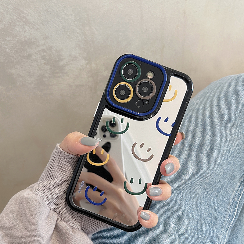 Ốp Điện Thoại Mặt Gương Dày Dặn Chống Sốc Hình Mặt Cười May Mắn Cho iphone 14 13 11 12 pro max apple 13