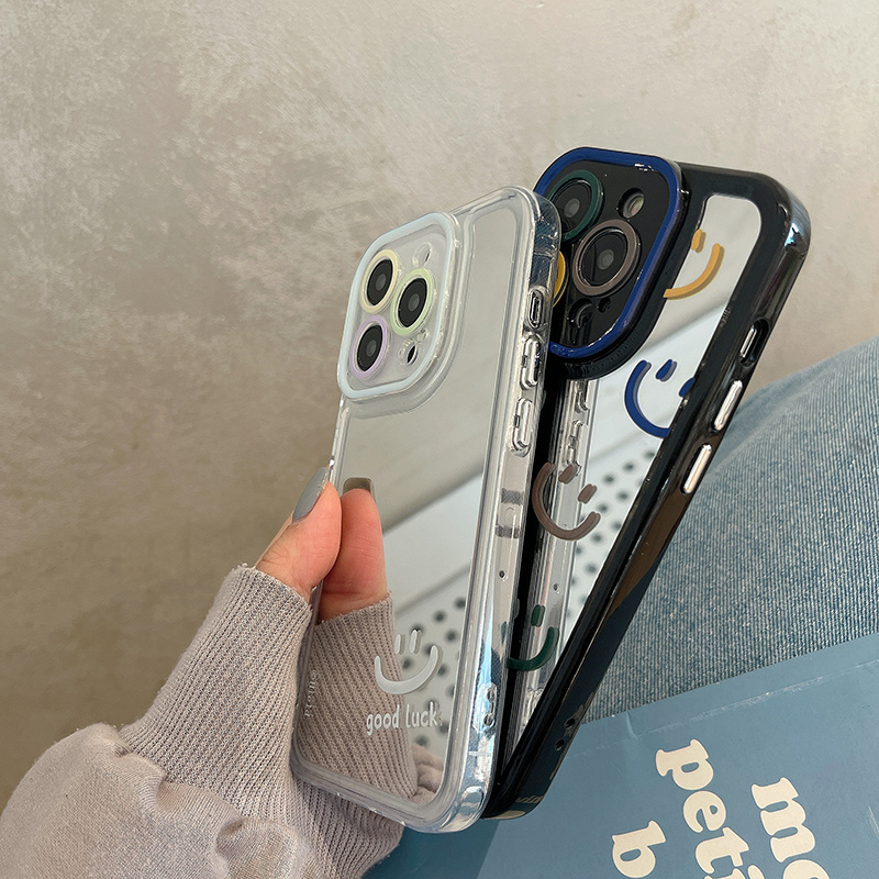 Ốp Điện Thoại Mặt Gương Dày Dặn Chống Sốc Hình Mặt Cười May Mắn Cho iphone 14 13 11 12 pro max apple 13
