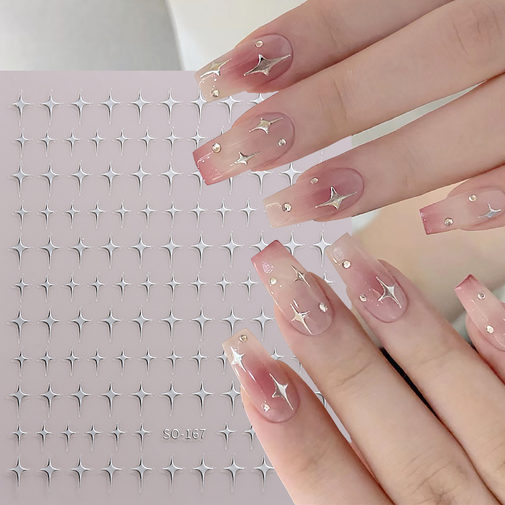 Miếng Dán Trang Trí Móng Tay 3D Tự Dính Họa Tiết Chữ Thập / Ngôi Sao / Chữ Thập Màu Vàng /