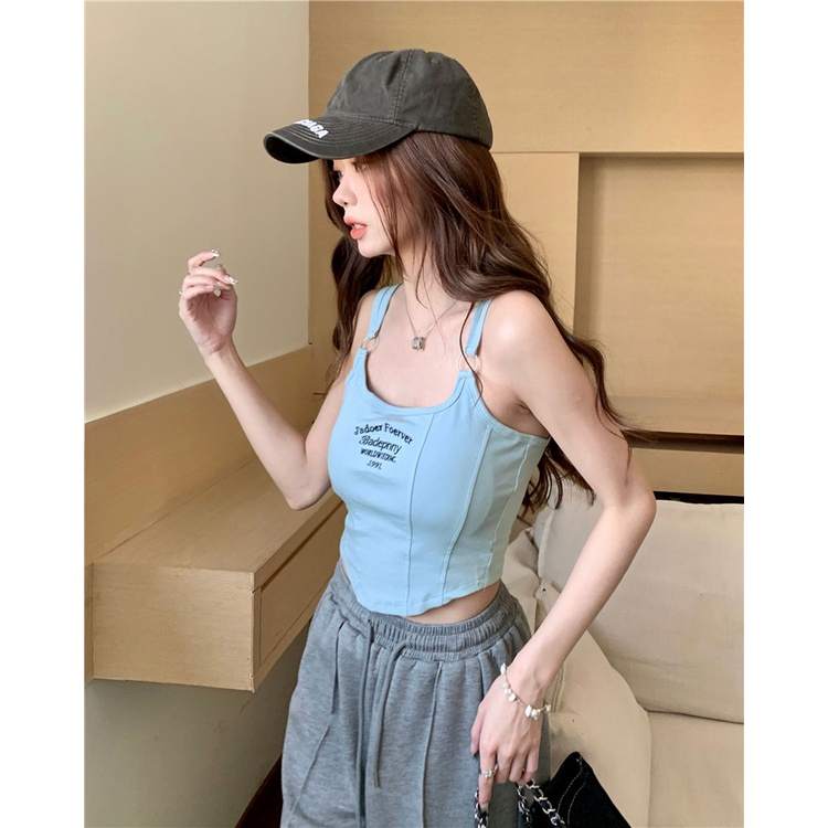 Áo Hai Dây Ôm Dáng In Chữ Phong Cách Hàn Quốc Thời Trang Mùa Hè Mới Cho Nữ