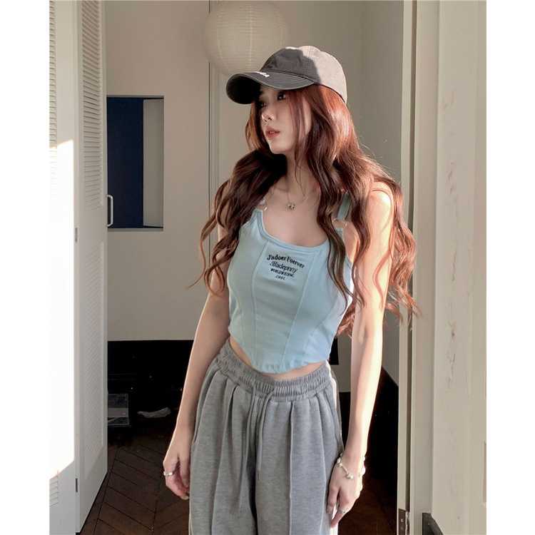 Áo Hai Dây Ôm Dáng In Chữ Phong Cách Hàn Quốc Thời Trang Mùa Hè Mới Cho Nữ