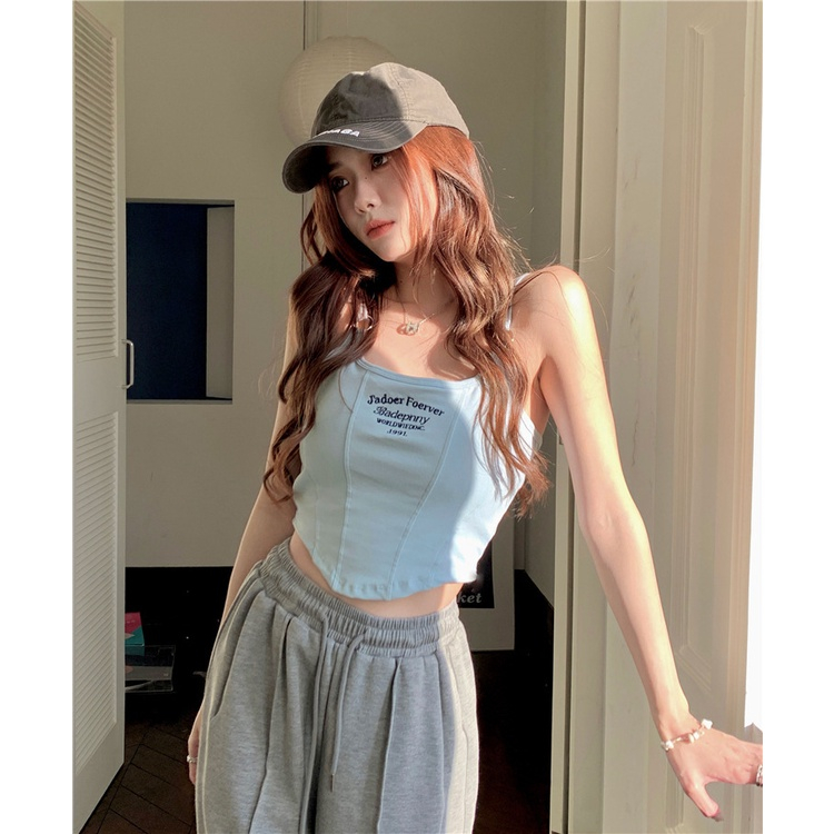 Áo Hai Dây Ôm Dáng In Chữ Phong Cách Hàn Quốc Thời Trang Mùa Hè Mới Cho Nữ