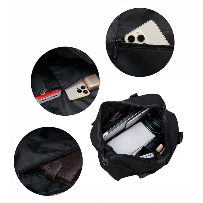 Túi Xách Du Lịch Vải Oxford Chống Thấm Nước Sức Chứa Lớn Màu Đen Cho Nam