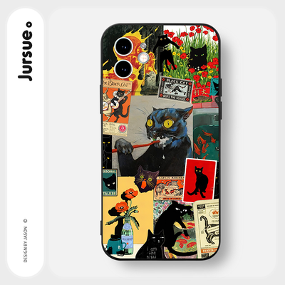 Ốp lưng JURSUE mềm chống bẩn hình độc lạ ngầu vintage đen Cho iPhone 17 16 15 14 13 12 11 Pro Max SE 2020 X XR XS ip 8 7 Plus Y3482