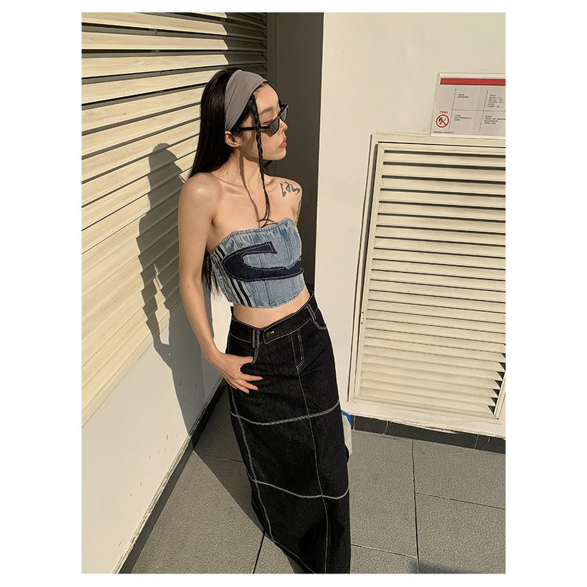 Áo Denim Lưng Cao Dáng Ngắn Phong Cách Retro Âu Mỹ Cá Tính