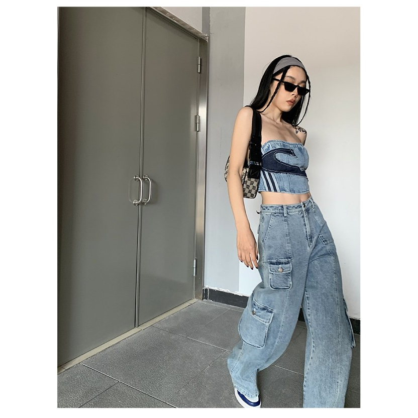 Áo Denim Lưng Cao Dáng Ngắn Phong Cách Retro Âu Mỹ Cá Tính