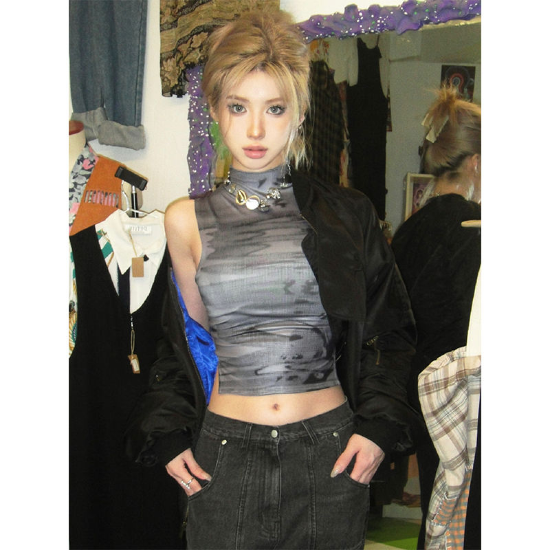 Áo Sát Nách Cổ Tròn In Họa Tiết Màu Sắc Tương Phản Phong Cách Mỹ Thời Trang Mùa Hè 2023 Cho Nữ