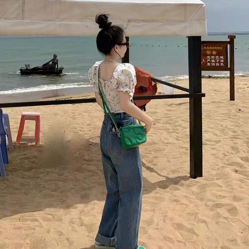 Áo Croptop Tay Phồng In Họa Tiết Hoa Thời Trang Mùa Hè Cho Nữ