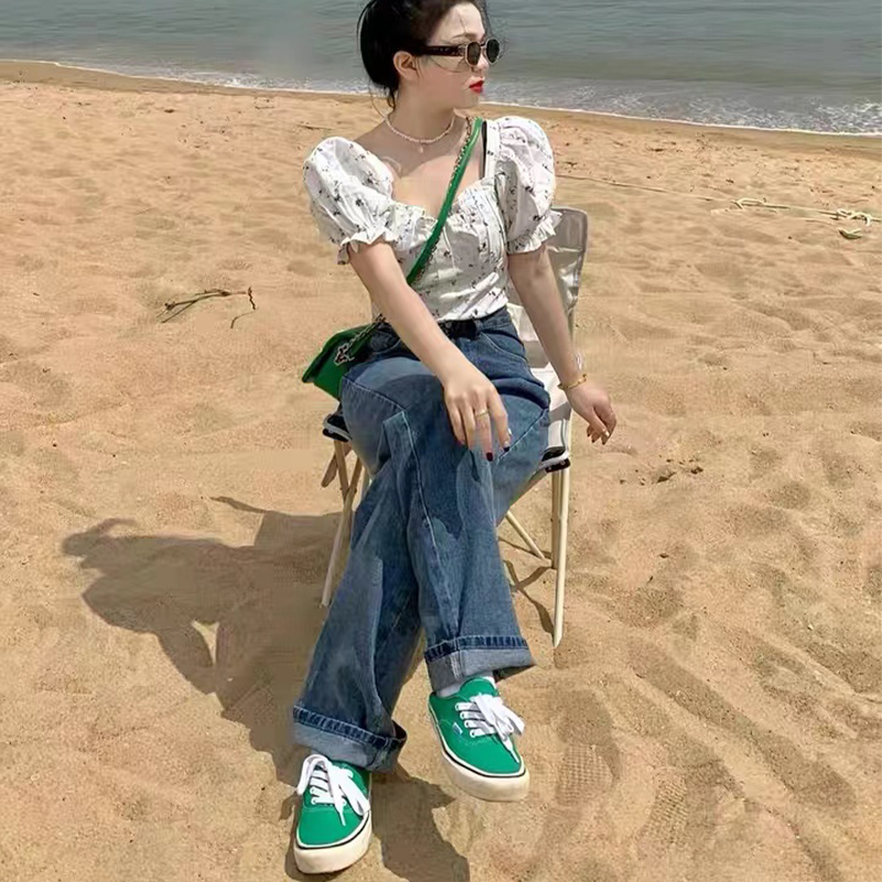 Áo Croptop Tay Phồng In Họa Tiết Hoa Thời Trang Mùa Hè Cho Nữ