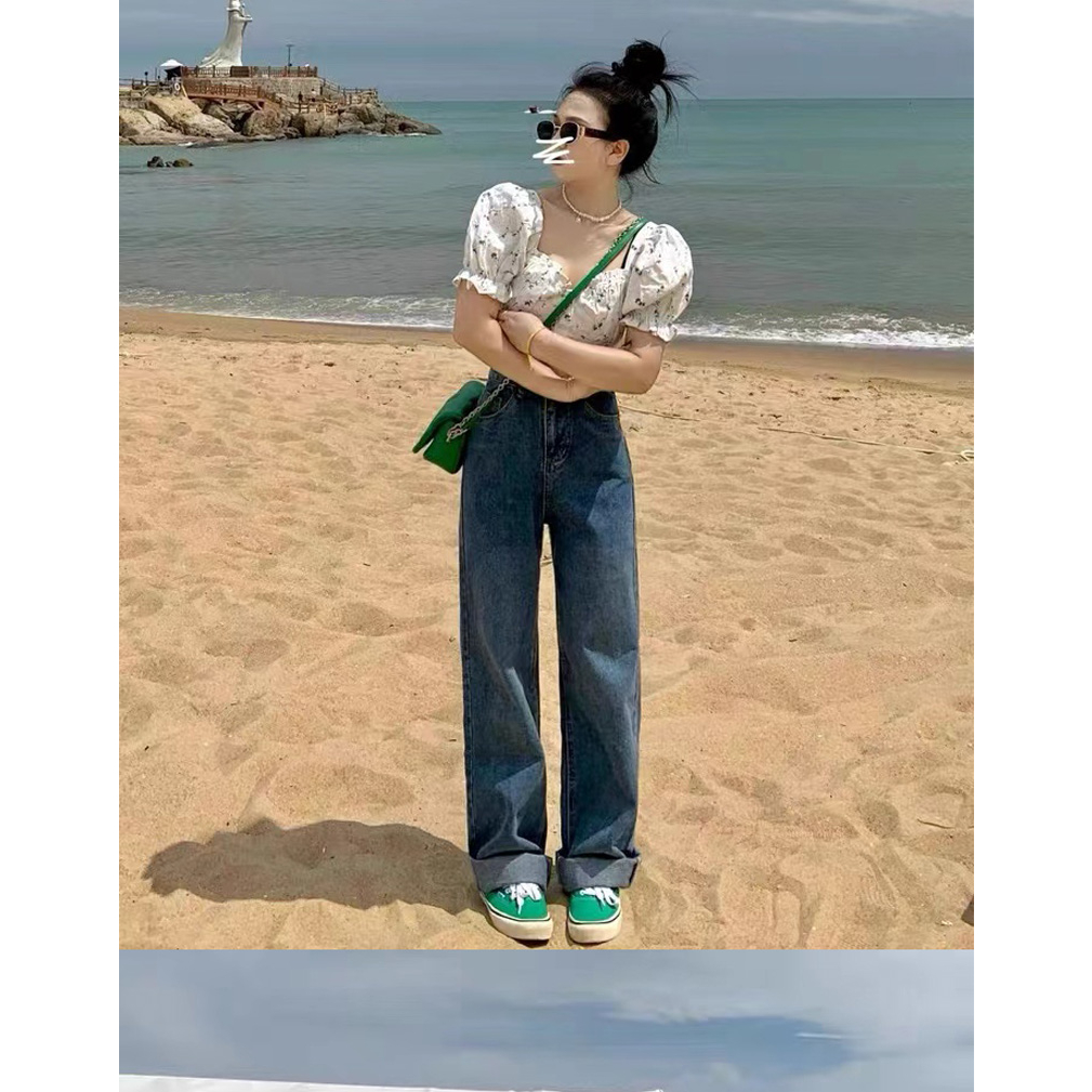 Áo Croptop Tay Phồng In Họa Tiết Hoa Thời Trang Mùa Hè Cho Nữ