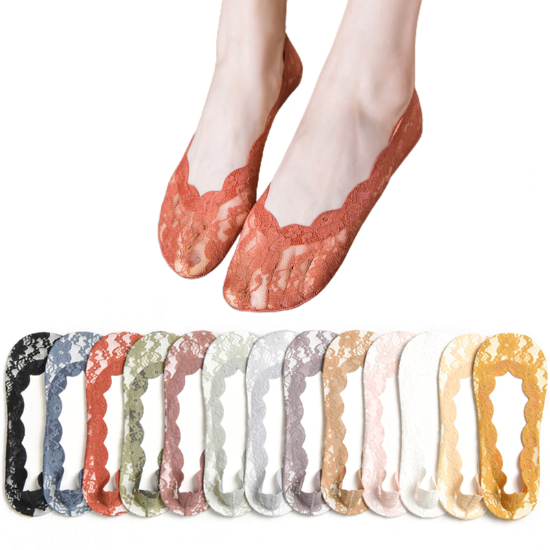 Mới Đôi Tất Chân Cotton Phối Ren Chống Trượt Thời Trang Cho Nữ