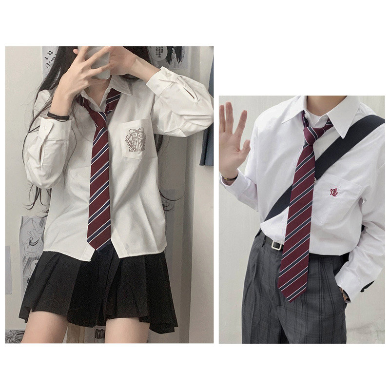 TIDE BEAR Cà Vạt JK Màu Đỏ / Xanh Dương Rượu Vang Kẻ Sọc Ngắn Phong Cách Nhật Bản Cho Học Sinh Nam Và Nữ