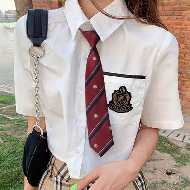 TIDE BEAR Cà Vạt JK Màu Đỏ / Xanh Dương Rượu Vang Kẻ Sọc Ngắn Phong Cách Nhật Bản Cho Học Sinh Nam Và Nữ