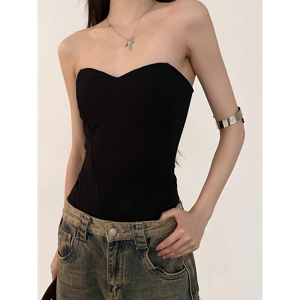 Áo Ống Màu Đen Trơn Dáng Ôm Hở Vai Thời Trang Mùa Hè Dành Cho Nữ