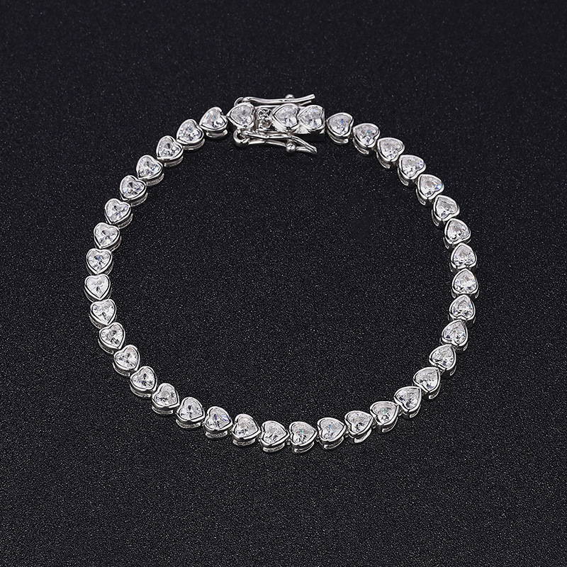 ZC-138 Vòng tay nữ bằng bạc 925, Vòng tay Zircon hình trái tim 3mm